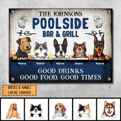 Metal Poolside Bar & Grill Sign, Gifts For Pet Lovers, Good Drinks Good Food Good Times Personalized Metal Signs