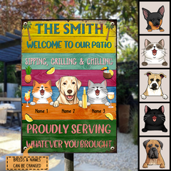Metal Patio Sign, Gifts For Pet Lovers, Proudly Serving Whatever You Brought Colorful Welcome Signs