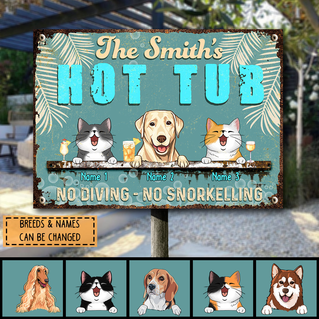 Metal Hot Tub Sign, Gifts For Pet Lovers, No Diving No Snorkelling Personalized Housewarming Gifts