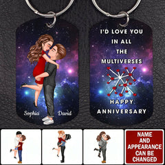 Romantic Doll Couple Kissing Hugging, I'd Love You In All The Multiverses Personalized Keychain