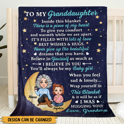To My Granddaughter With Moon & Stars - Personalized Blanket - Best Gift For Daughter, Granddaughter